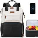 Maelstrom Travel Backpack for Women Men,Laptop Backpack Fits 15.6-17.3 Inch Laptop, Nurse/Work Bag with Insulated Lunch Box (Black-beige) (Standard)