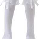 Women's Lace Ruffle Frilly Ankle Socks - Girl Cotton Knee High Socks with Bow Lace Ruffle Trim (White-2 Pairs)