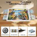 Playboda 1500 Pieces Tiltable & Rotating Puzzle Board with Drawers, Anti-Slip Mat and Black Cover, 35"x27" Portable Spinning Plastic Jigsaw Puzzle Table for Adults, Upgraded Lazy Susan