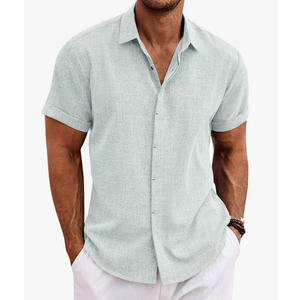 COOFANDY Men's Linen Shirts Short Sleeve Casual Shirts Button Down Shirt for Men Beach Summer Wedding Shirt Size 2 XL
