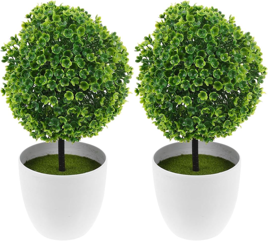 Amosfun 2Pcs Artificial Topiary Balls in Pots Simulated Boxwood Eucalyptus Plants Decorative Indoor Table Centerpieces for Home Office Relaxation
