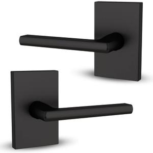 Mega Handles Glamor Dummy Lever, Door Handle Set for Closet or French Doors, Single Side Door Levers, Non-Turning, Fits All Standard Door Sizes, Screws Included - Matte Black (2 Pack)