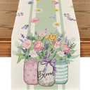Artoid Mode Vase Bloom Tulip Lavender Summer Table Runner, Seasonal Spring Kitchen Dining Table Decoration for Home Party Decor 13x90 Inch (Green/White)