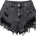 SOLY HUX Women's Ripped Raw Hem Jean Shorts High Waisted Straight Leg Denim Shorts Streetwear (Large)