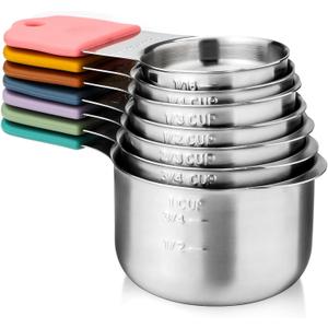 Magnetic Measuring Cups Set of 7 Stainless Steel Heavy Duty Stackable Measuring Cups for Dry and Liquid Ingredients (Multicolour)