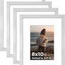 KINLINK 8x10 Picture Frame Silver Set of 4, Wooden Photo Frames Matted 5x7 with Plexiglass for 5x7 with Mat or 8x10 without Mat for Table and Wall Display