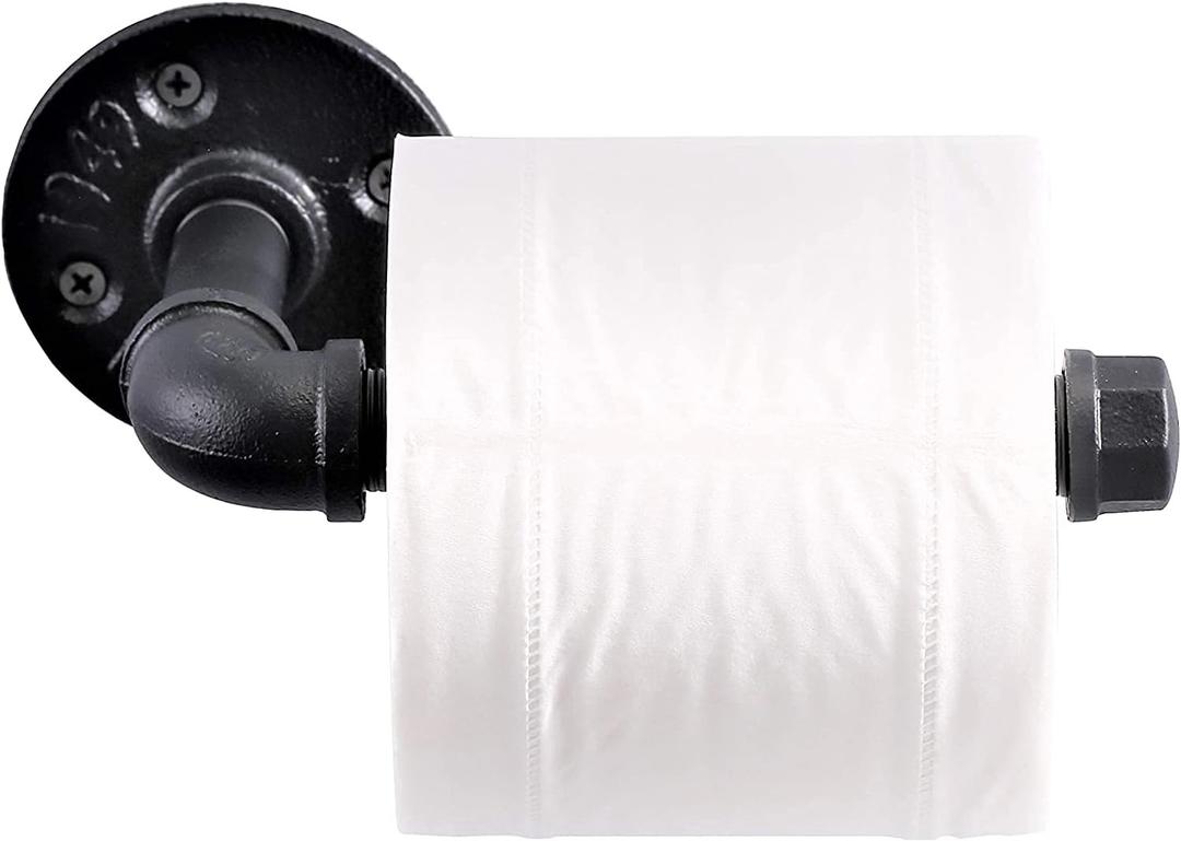 Industrial Pipe Toilet Paper Holder, Heavy Duty DIY Vintage Rustic Farmhouse Style Wall Mount Iron Paper Roll Holder,Towel Rack with Hardware for Bathroom, Kitchen, Bedroom, Matte Black