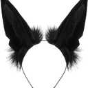 Handmade Fur Rabbit Ears Headwear Women Men Cosplay Costume Party Cute Head Accessories for Halloween (Black)
