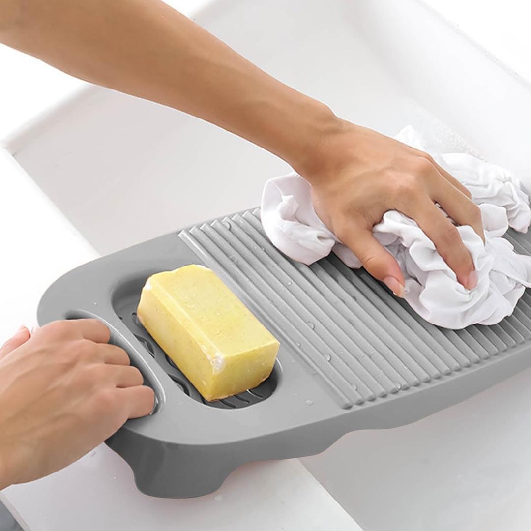 Wash Board, Washboard for Hand Washing Clothes, Plastics Laundry Scrub Board Household With Holder Portable (A-Gray), 17.7 inches x 8 inches x 1 inch