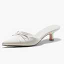 Coutgo Womens Kitten Heels Mules with Bow Satin Slip on Pumps Closed Pointed Toe Dress Wedding Party Shoes 6.5