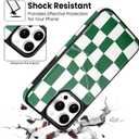 SOKAD Checkered Wallet Case for iPhone 16 Pro with Card Holder, Cute Checkerboard Design for Women Girls, Slim Soft Leather 2 Card Slots Protective Shockproof Phone Case, Green
