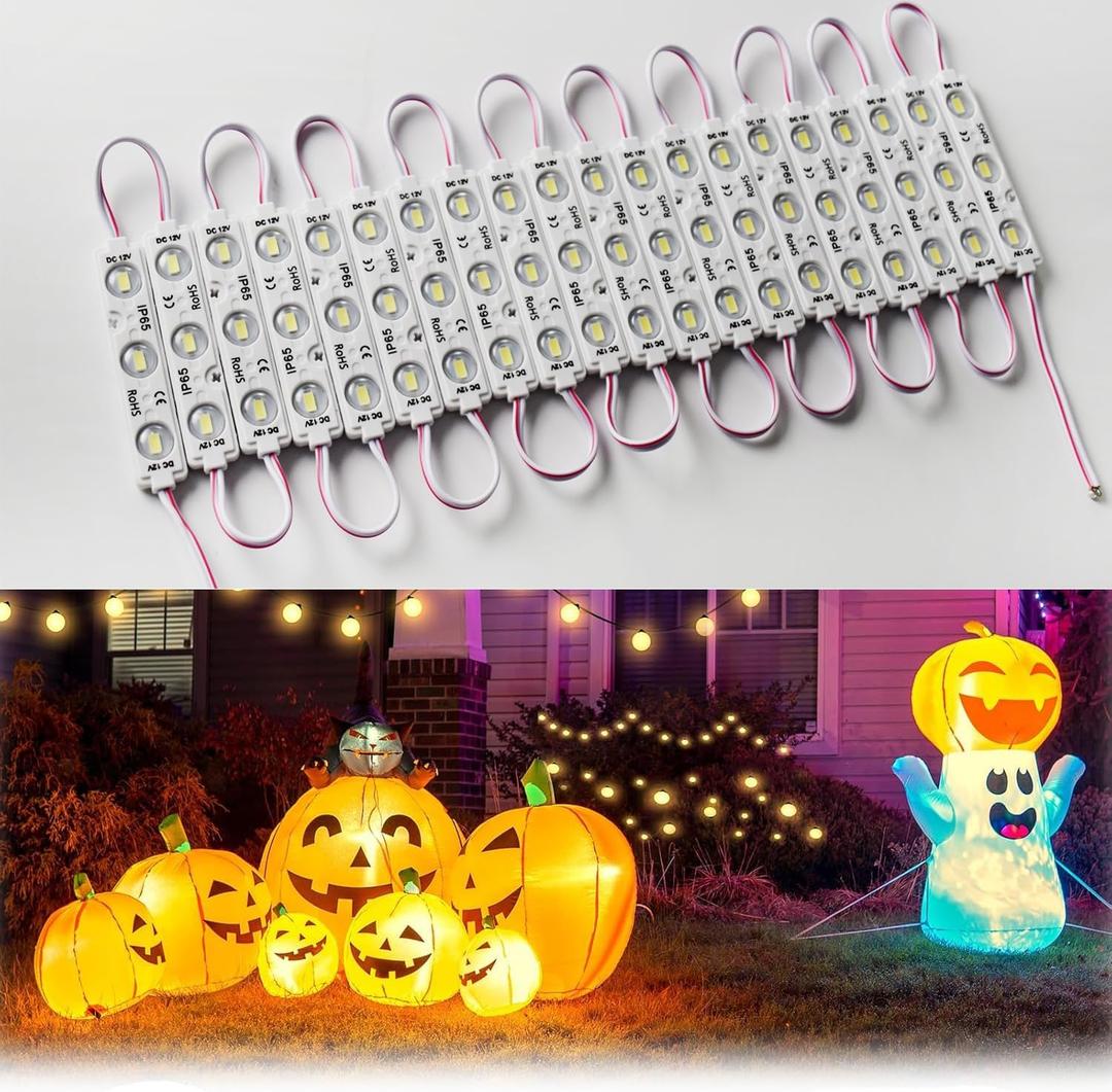 LED Module,Replacement Lights For Inflatables White 20pcs 9.8 Ft 5730 SMD 150LM Per LED Module IP65 Waterproof Christmas Inflatables Light for Letter Sign with Tape Adhesive Backside (White Light)