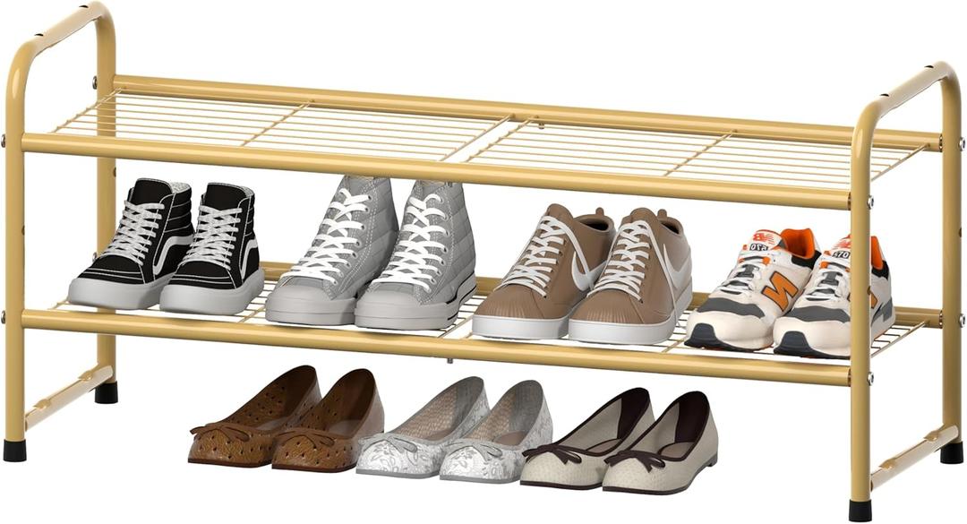 SUFAUY 2-Tier 33" Wide Shoe Rack, Closet Metal Wire, Stackable, Gold