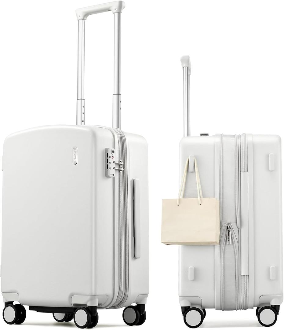 Hanke Expandable Carry On Luggage 22x14x9 Airline Approved, 20 Inch Hard Shell Suitcases with Wheels, Lightweight Travel Luggage Carry On Suitcase for Woman & Men with Tsa Lock(Smoke White)