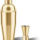 LUCKYGOOBO Cocktail Shaker with Double Measuring Jigger,18/8 Stainless Steel 24oz Martini Shaker Set,Drink Shaker Built-In Strainer,Bartender Kit. (Gold)