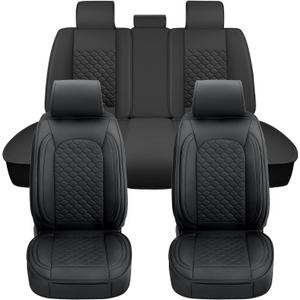 Elantrip Car Seat Cover Full Set Luxury Faux Leather with Diamond Quilted Design, Waterproof, 5mm High Elasticity Foam Suitable for Cars Trucks and Suvs Black