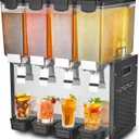 VEVOR Commercial Beverage Dispenser, 4 Tanks Juice Dispenser, 10 L / 10.6 QT Per Tank, 430W Stainless Steel Ice Tea Drink Machine with 45℉ to 54℉ Cooling Temp, for Cold Drink Restaurant Bar Party