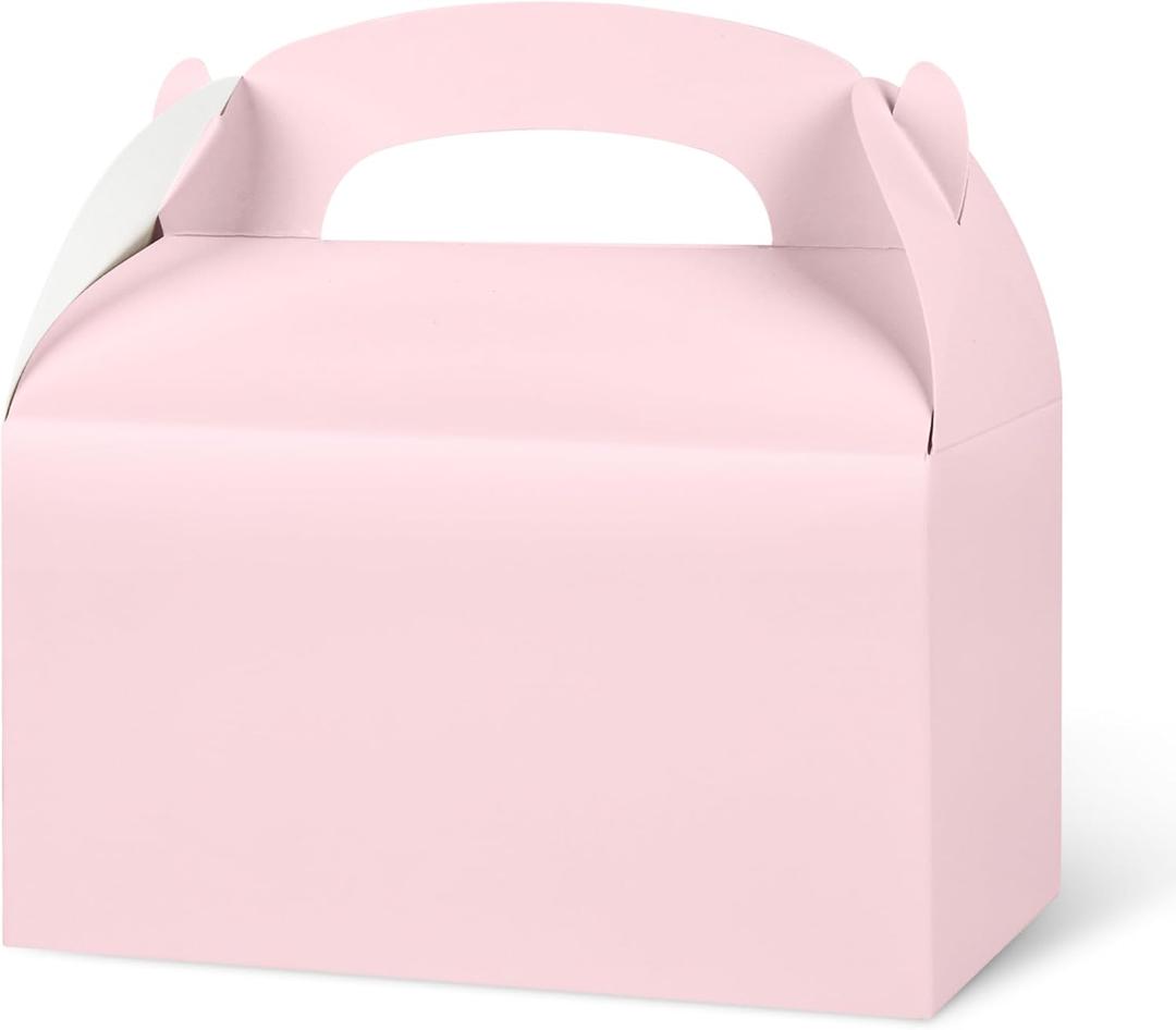 DjinnGlory 36 Pack Pink Party Favor Treat Boxes with Handle for Baby Shower, Birthday, Bridal Shower, Wedding All Occasion, Small Gable Boxes for Small Business 6.18 x 3.58 x 3.38 Inches