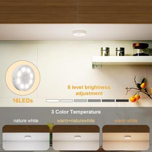 16 LEDs Under Cabinet Lights [with Remote], Wireless Motion Sensor Rechargeable Light Puck Light, 3 Color Temps Dimmable 30006000K, Closet Lights for Cabinet, Closet, Kitchen, Hallway, Stairs
