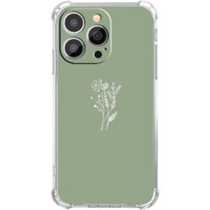 Green Flower Case Compatible with iPhone 13 Pro,Aesthetic Minimalist Botanical Pattern,Unique Trendy TPU Bumper Case for iPhone 13 Pro