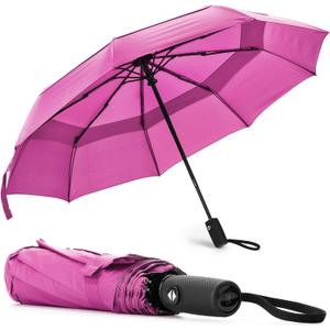 Mr. Pen- Windproof Travel Umbrella, Small Water-Resistant Automatic Folding Umbrella for Rain and Sun, Light, Compact and Portable for Women & Men, Fits Car & Backpack (Pink Blossom)