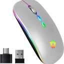 KBCASE Wireless Mouse, LED Wireless Mouse for Laptop, Slim Silent Mouse 2.4G Rechargeable Wireless Computer Mouse for Laptop, MacBook, iPad, Chromebook, with USB & Type-c Receiver