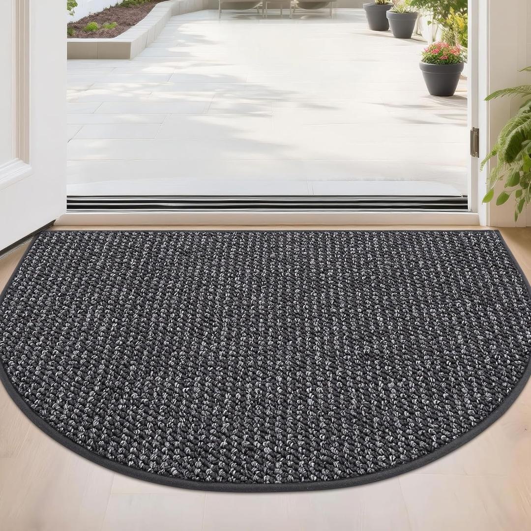 BEQHAUSE Dirt Trapper Door Mat 24" x 36" Half Circle Non-Slip Washable Doormats Entrance Rugs Absorbent Welcome Low Profile Floor Mats for Front Back Door and Entryway, Charcoal