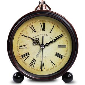 Vintage Analog Alarm Clock, 5.25 inch Small Silent Desk Clock with Night Light, Battery Operated for Table, Bedroom, Bedside, Living Room, Gift Clock (Classic2046)