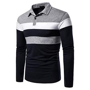 MorwenVeo Men's Fashion Polo Shirts Casual Long Sleeve Golf Shirts Color Block Cotton Tops Grey.M