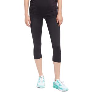Motherhood Maternity Women's Workout Over The Belly Pregnancy and Postpartum Leggings with Pockets Soft Active Stretchy Pants (Core Black) S