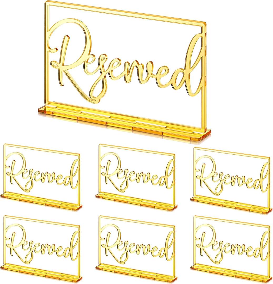 6 Pieces Acrylic Reserved Table Sign Wedding Signs for Tables Acrylic Standing Reserved Wedding Signs for Seating Reservation Restaurant Business Office (Gold)