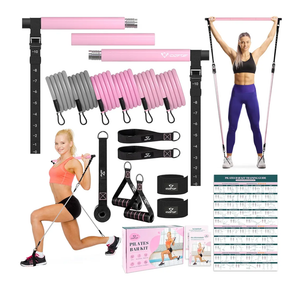 Pilates Bar Kit with Resistance Bands, Multifunctional Yoga Pilates Bar with Heavy-Duty Metal Adjustment Buckle, Portable Home Gym Pilates Resistance Bar Kit for Women Full Body Workout