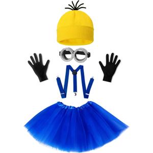 WISHTEN 5 PCS Halloween Costume for Kids Girls,Goggles/Beanie/Tutu Skirt/Suspenders/Gloves Halloween Costume Accessories
