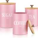 3 Pack Pink Kitchen Canister Set Metal Tea Coffee Sugar Jar Container with Bamboo Airtight Lids Food Storage Containers for Bar Counter Farmhouse Kitchen Decor 6, 12, 24 oz