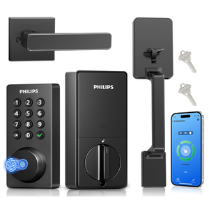 Philips Wi-Fi Smart Door Lock with Handle Set, Keypad Deadbolt for Front Door, Fingerprint Keyless Entry Door Lock with App Remote Control, IP53 Waterproof, Auto Lock, Security Easy Installation