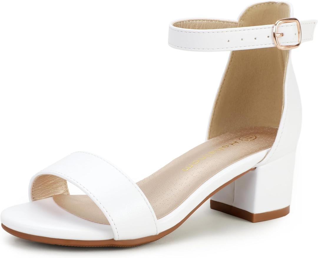 Hehainom Girls White Heels Sandals Size 5 Ankle Strap Dress Shoes Toddler Little Big Kid Flower Girl Wedding Party Pumps shoes