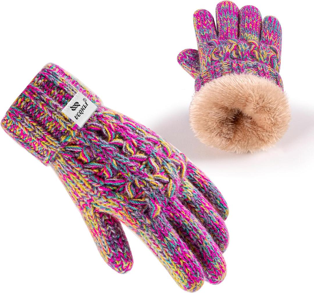 Kids Toddler Winter Warm Fleece Lined Gloves for Girls Boys, Thick Thermal Cute Knit Gloves for Cold Weather (Purple)