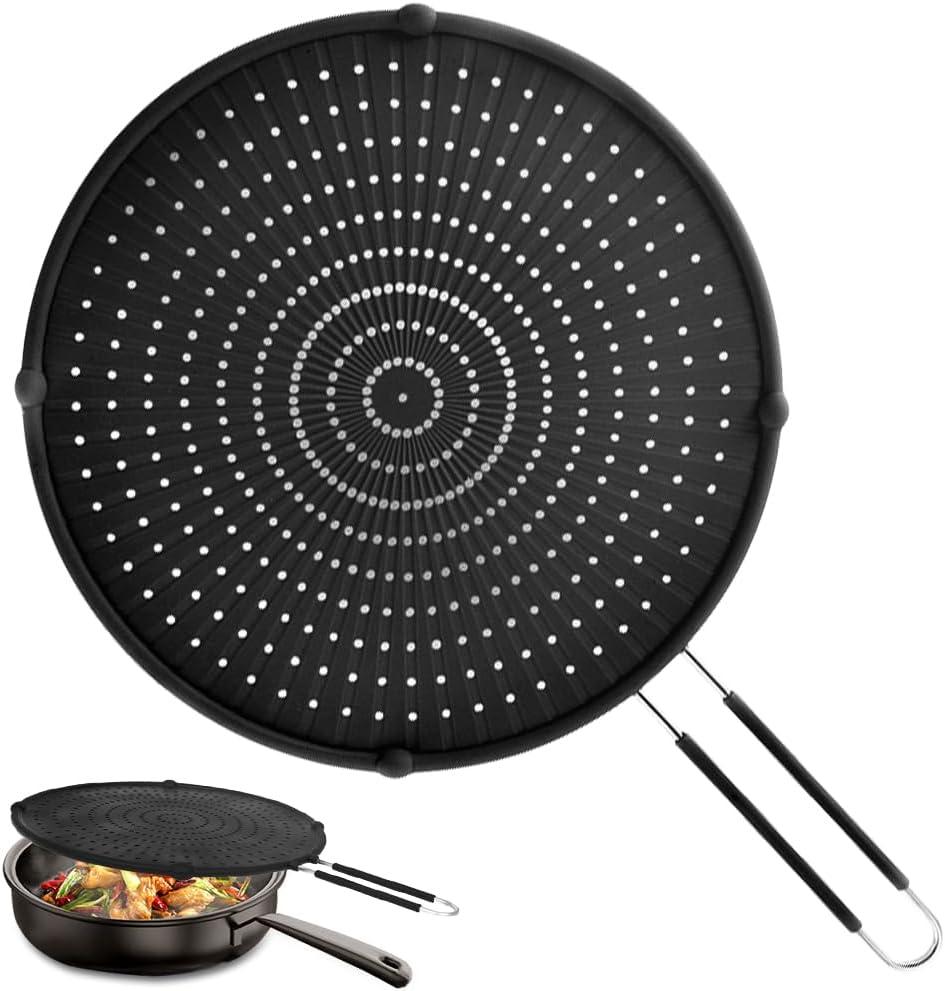 Splatter Screen for Frying Pan, Grease Splatter Guard, Heat-Resistant Splatter Guards for Frying, Silicone Splatter Guard for Everyday Cooking, Dishwasher Safe 16in12in0.5in (Black)