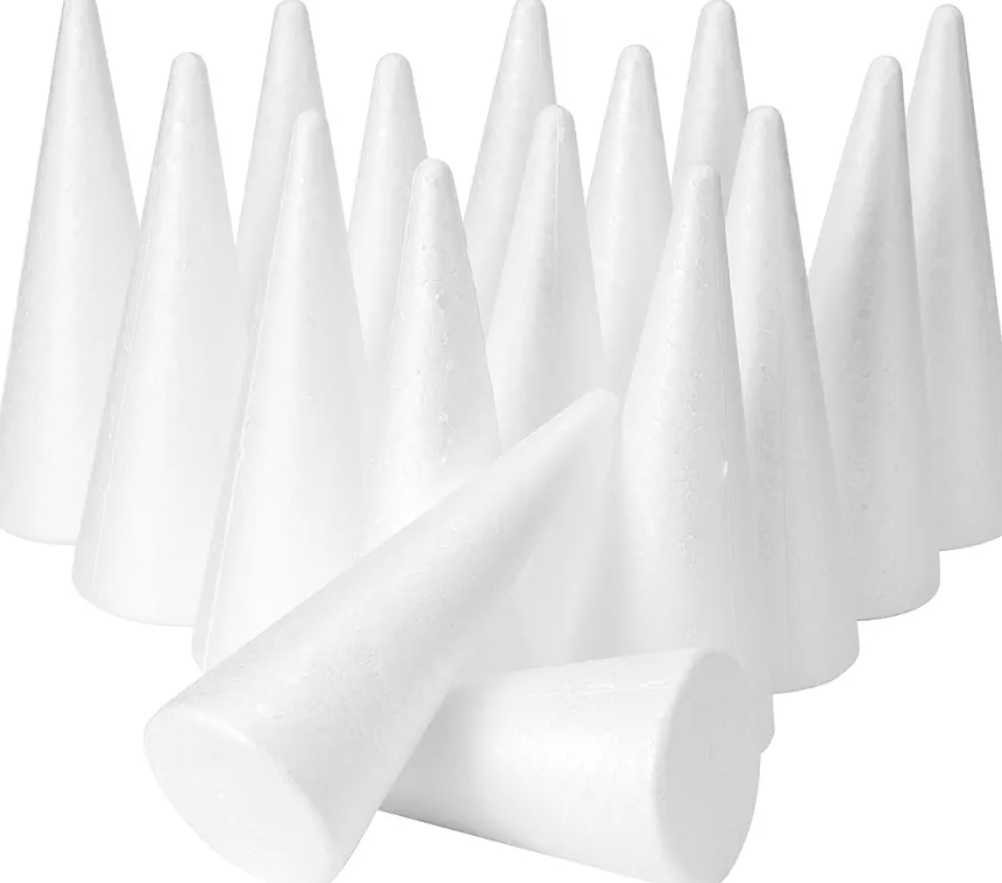 YURN Craft 16 Pack Foam Cones for Crafts, Foam Trees Cones, 2.91×7.87 in Cones Shaped Foam for Christmas Decorations, Gnomes, and DIY Art Projects.
