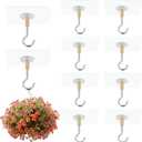 Adhesive Ceiling Hooks 10 Pack,Heavy Duty Sticky Hanger Hold 20 Lbs,No Damage Hanger, No Drill Stick on Hooks for Hanging Plants,Lanterns,Wind Chimes