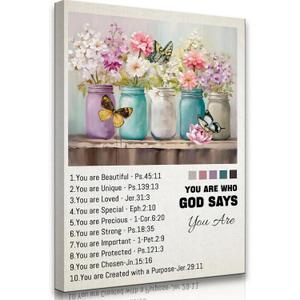 Christian Flowers Wall Art Inspirational Bible Verses Canvas Wall Decor God Says You Are Canvas Poster Prints Religious Pictures for Home Office Dining Bathroom Framed 16x24 Inch