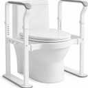 Toilet Safety Rails for Seniors, 500 lb Heavy-Duty Metal Toilet Safety Frame with Safety Strap, Adjustable Height & Width, Fits Most Toilets, Bathroom Support for Elderly and Disabled Adults