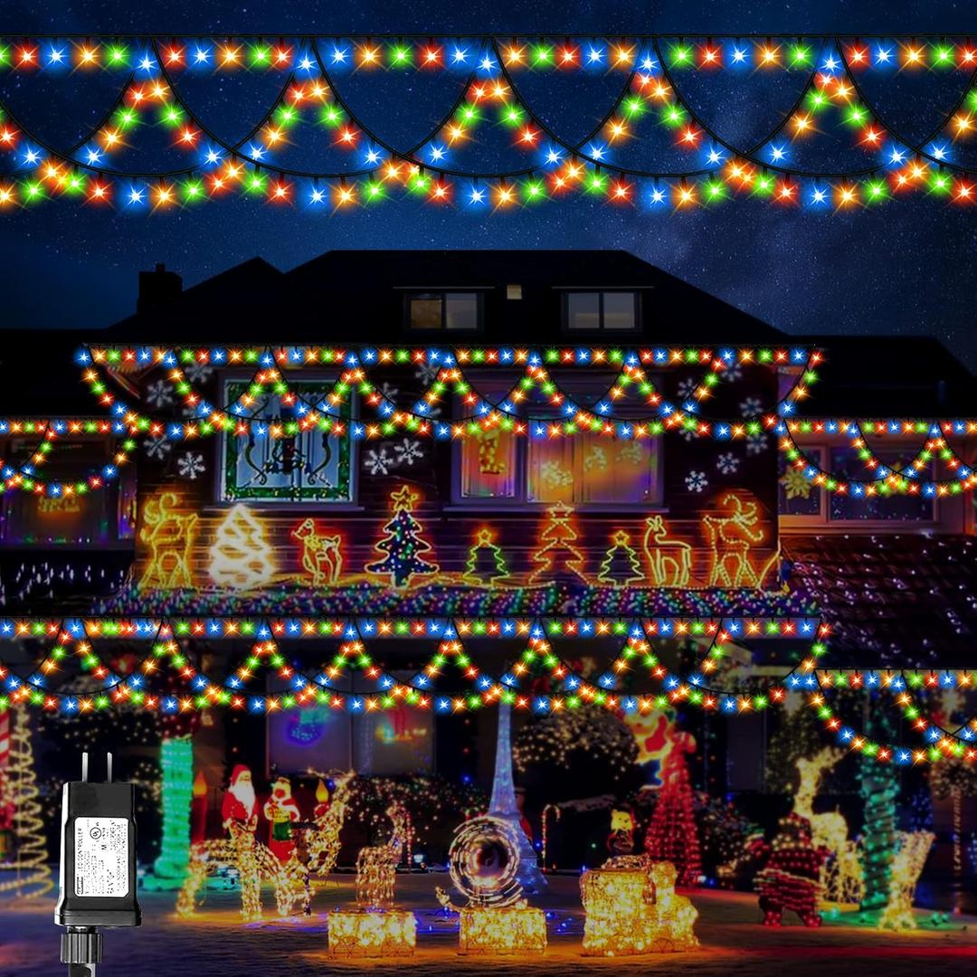 40FT 380 LED Christmas Icicle Lights, Outdoor Indoor Waterproof, END to END Connect, Multicolor String Lights for Christmas Decorationsm Multicolor 
