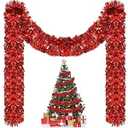 Riceshoot 131.23 ft Metallic Tinsel Garland Twist Hanging Glittering Tree Garlands for Easter Spring Decoration(Red)