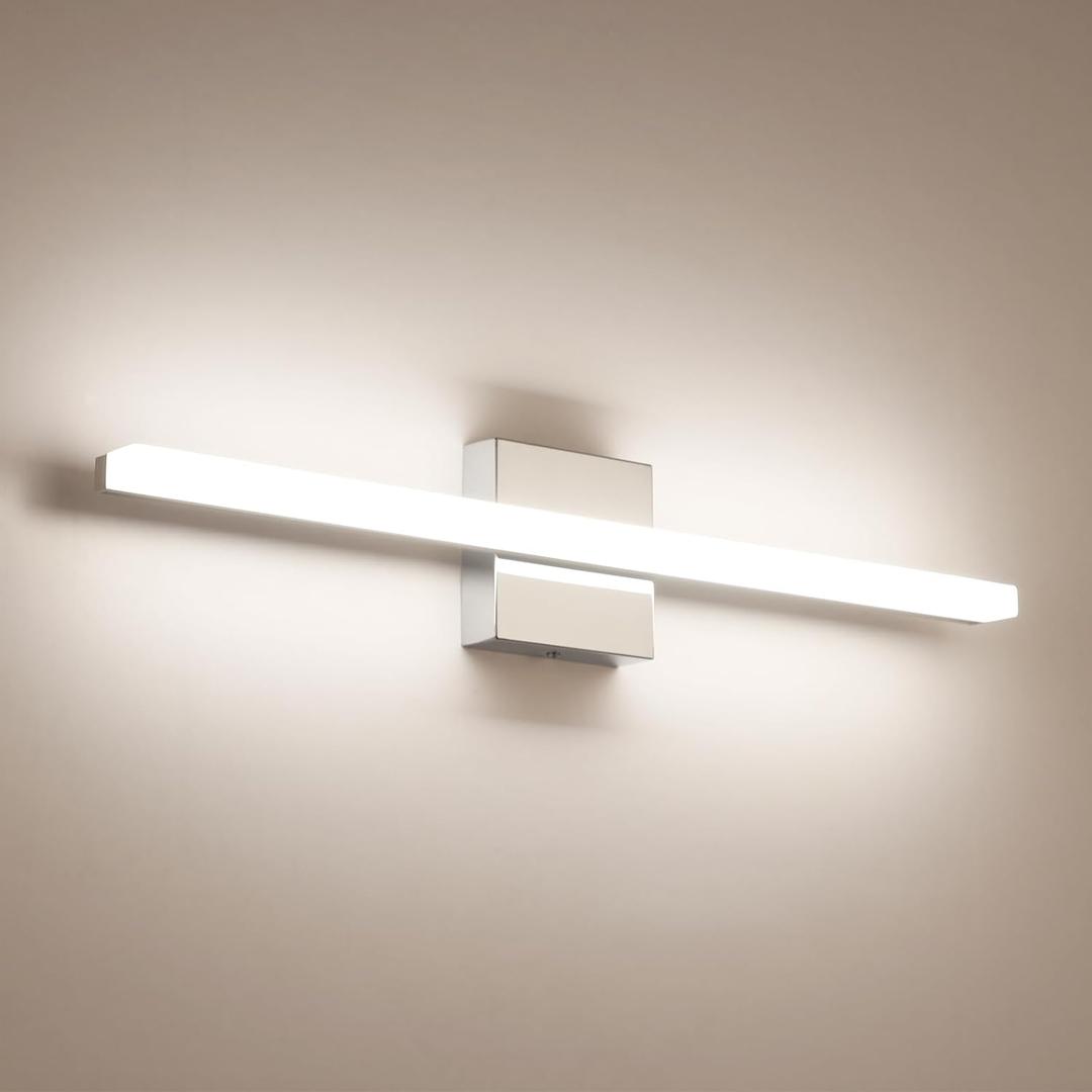 Combuh LED Bathroom Vanity Light Bar 24Inch 14W IP44 Chrome Shining Over Mirror Lighting Fixture Indoor Wall Sconces Modern Bright White 4000K