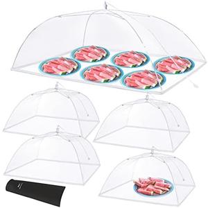 Anpro Food Covers for Outdoors - 1 Extra Large (40"x25") + 4 Large (17"x17") Pop-Up Mesh Food Tents, Collapsible Reusable Bug-Proof Nets for Picnics, BBQs & Camping, Stainless Steel Frame
