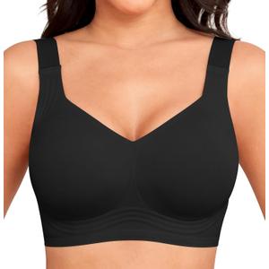 Women Wirefree Bras for Women Full Coverage No Underwire Everyday Bras Comfortable Wireless Padded Bras (4X-Large, Black)