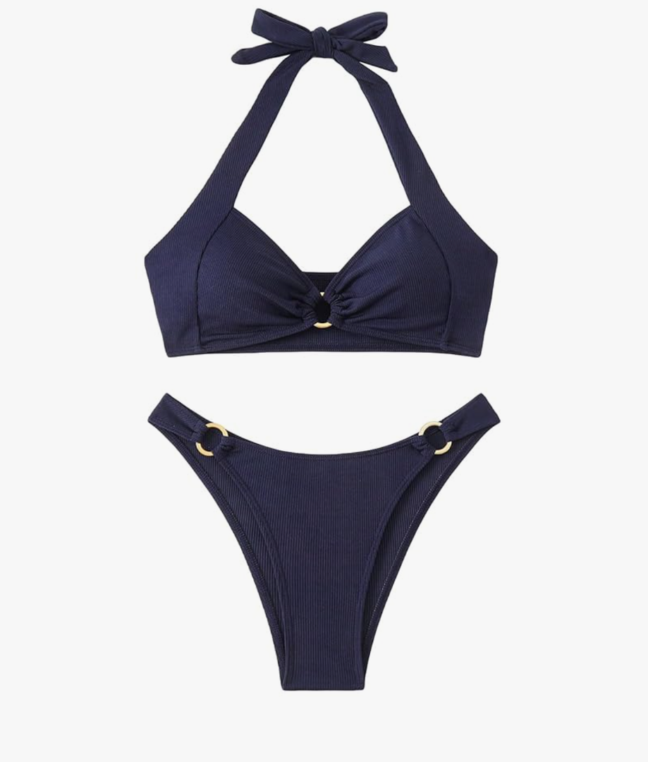 MakeMeChic Halter Bikini Sets for Women Sexy Micro Bikini Bathing Suit Two Piece Swimsuits 2025, XS, Navy