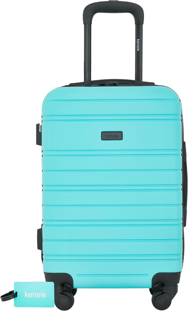 kensie 22" Peonies Hardside Carry-On Luggage with ID Tag, Pool Blue
