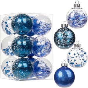 Briful 80mm/3.15" Shatterproof Clear Plastic Christmas Ball Ornaments Decorative Transparent Xmas Balls Baubles Set with Stuffed Delicate Decor Hanging Christmas Tree Ornaments(12 Counts, Blue)